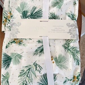 Shabby Chic Cotton Tablecloth with Green and Gold Design